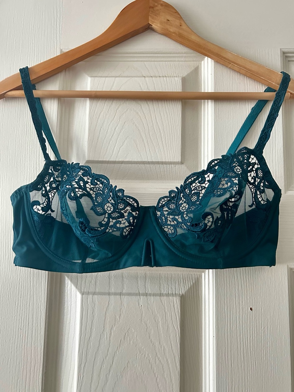 Simone Perele Teal Embroidered Lace Underwire Bra